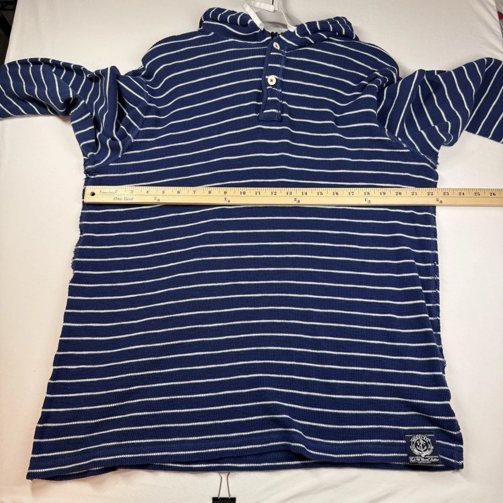 Polo Ralph Lauren Thermal Hoodie Mens XL Vtg Striped‎ Long Sleeve 90s Y2K Preppy